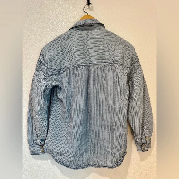 Pilcro Anthropologie Blue Striped Button Down Shirt Heart Patch Preppy Top XXS - Picture 7 of 7
